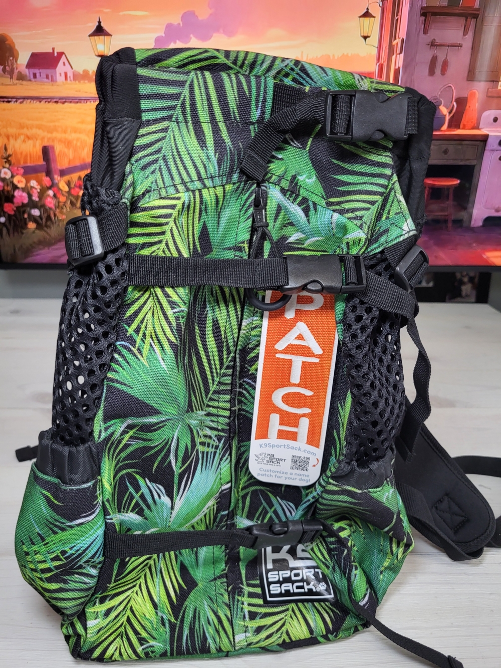 K9 Sport Sack Dog Backpack Carrier Tropical Palm Biking Hiking Travel.